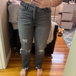 Good American Charcoal Distressed Straight Jeans